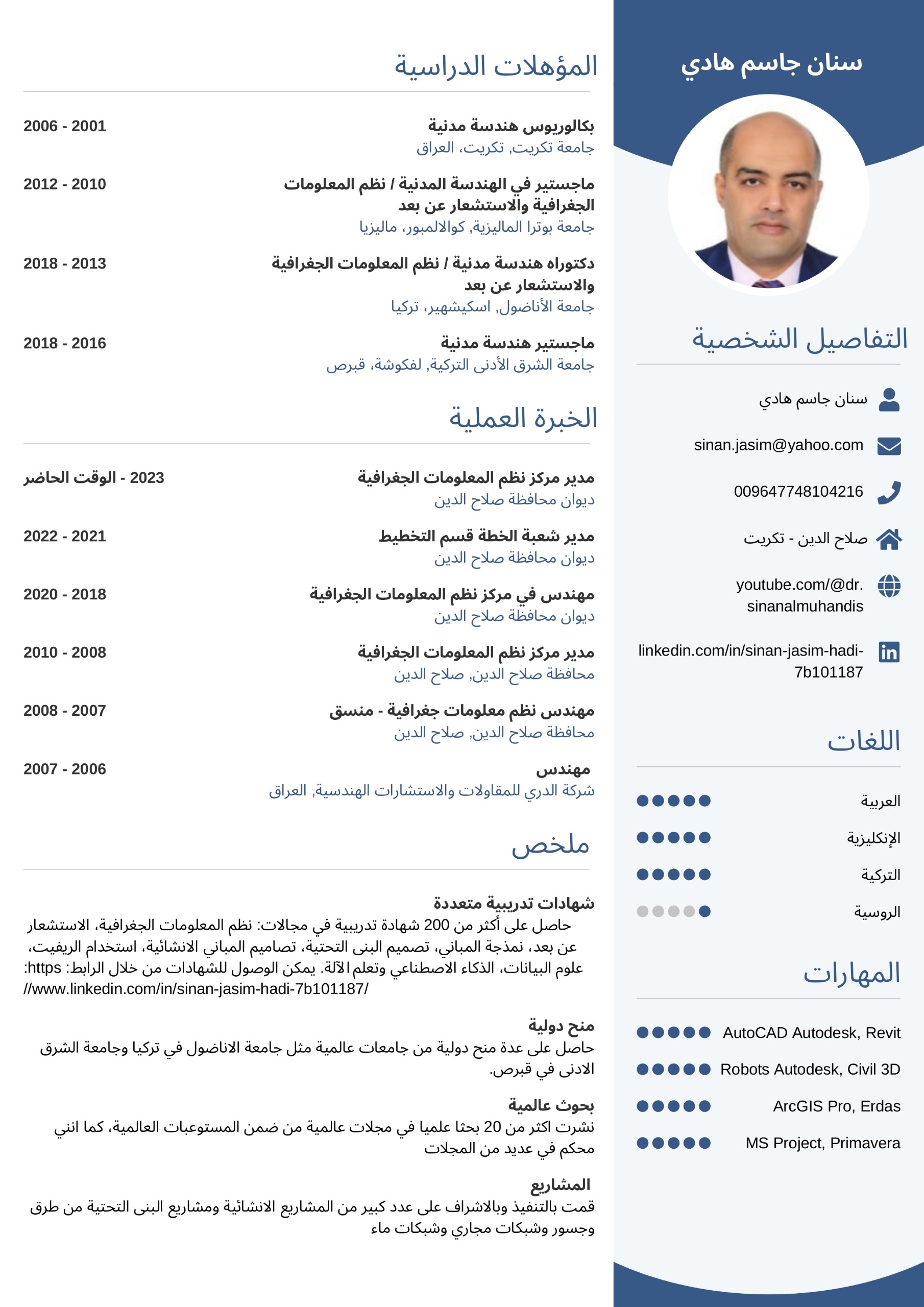 السيرة االذاتية للسيد مدير قسم GIS